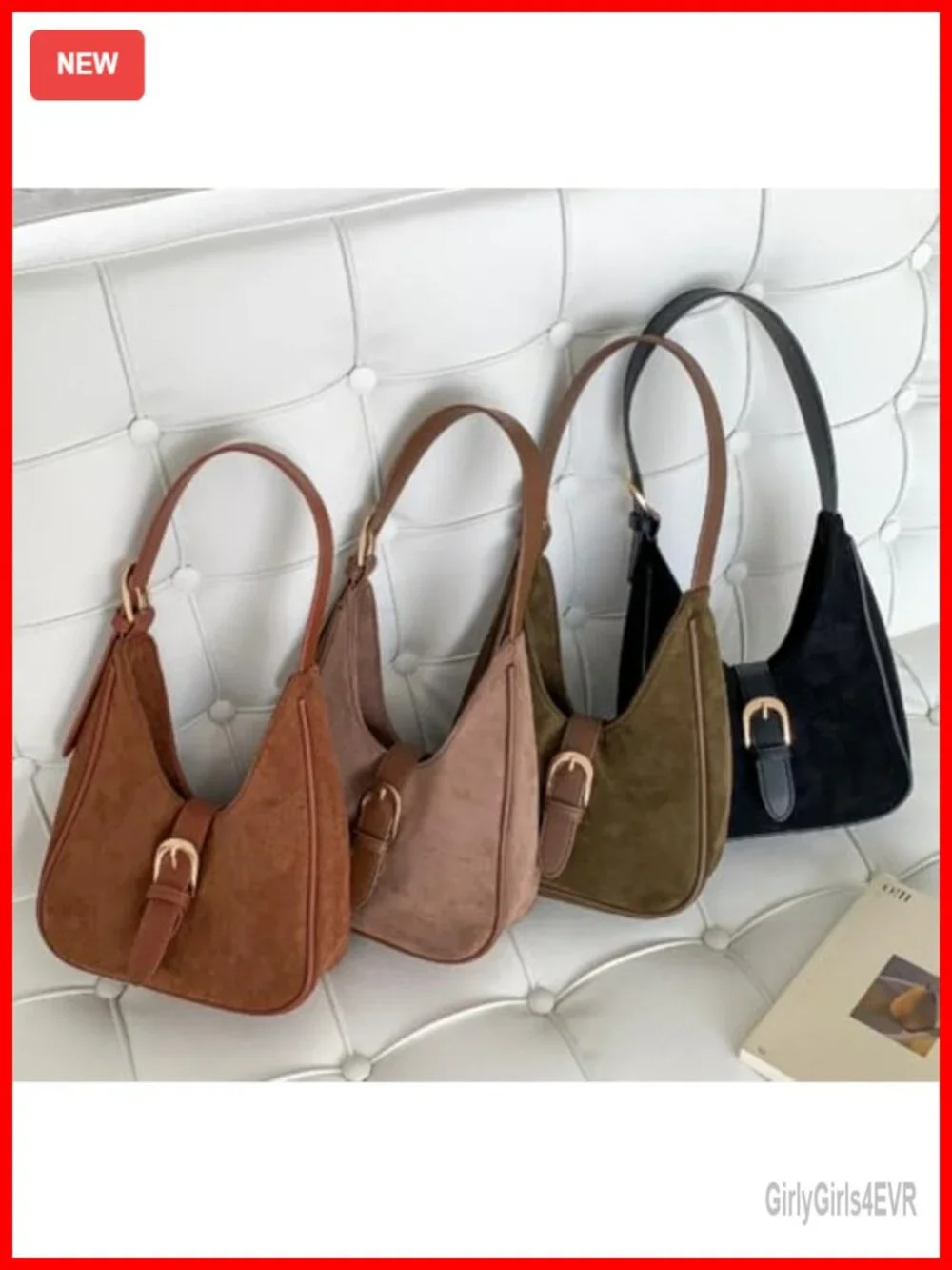Slouchy Suede Saddle Hobo Bag Underarm Shoulder Crescent Crossbody Purse